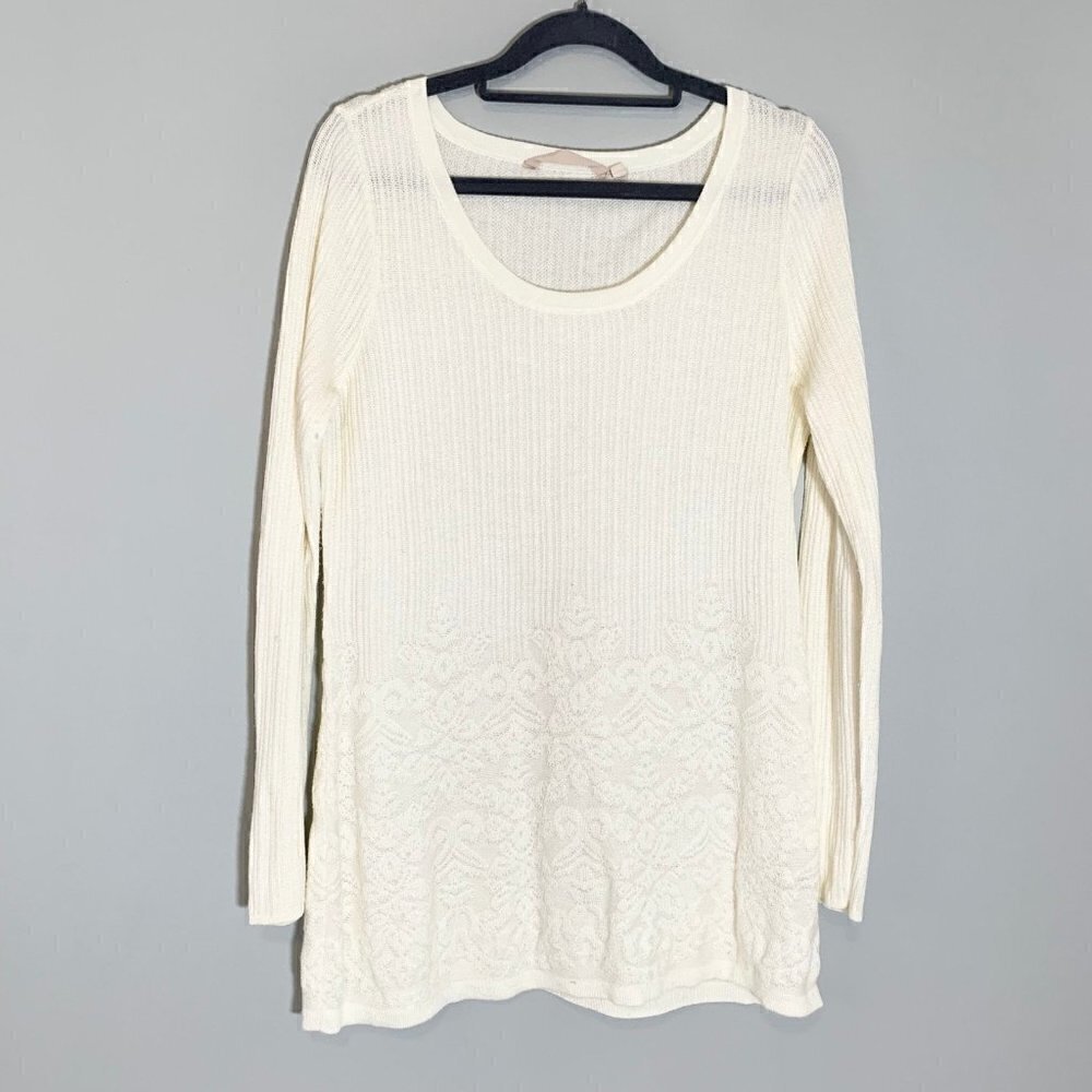 Soft Surroundings Aida Creamā Pointelle Lace Knit Scoop Neck Tunic Sweater Small